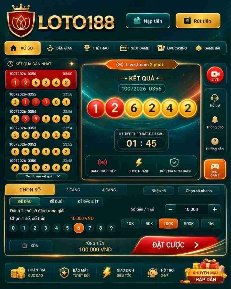 Cách Đặt Cược Xổ Số Livestream 2 Phút Tại Loto188